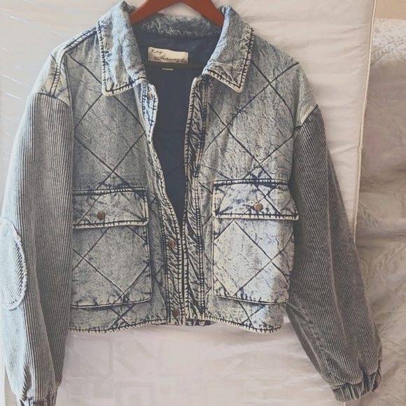 Vintage Havana Quilted Washed/Acid Blue Denim Boxy Jacket sz M - Picture 2 of 10